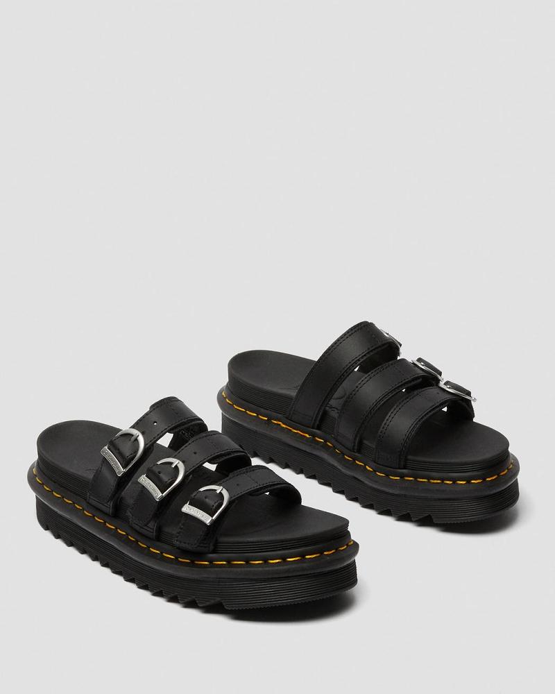 Dr Martens Blaire Lær Slidesandaler Dame Svarte | Norge 473ILH